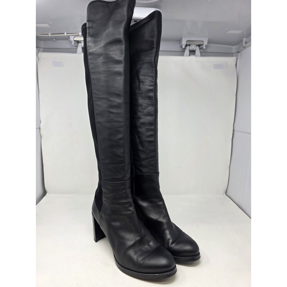 Stuart Weitzman Women's Lowjack Black Dress Leather Heel Knee-High Boot 9.5M